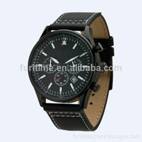 Fashion style multifunction wrist watches with genuine leather strap
